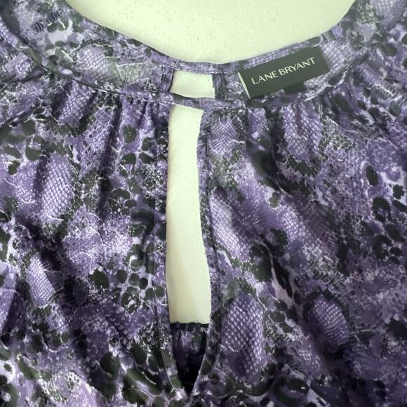 Lane Bryant Purple Burnout Snakeskin Print Size 16 Keyhole Neckline Long Sleeve - Picture 9 of 11